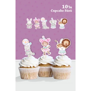 Pembe Sirk Temalı Doğum Günü Kürdanlı Cupcake Süsü 20li