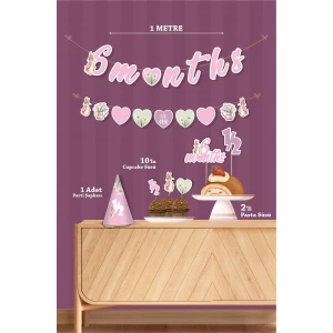 Pink Rabbit Pembe Tavşan Yarım Yaş Partisi Doğum Günü Seti 6 Months Party