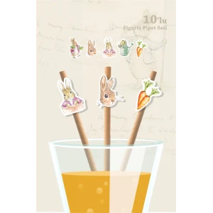 Pink Rabbit Pembe Tavşan Temalı 10lu Figürlü Pipet Seti