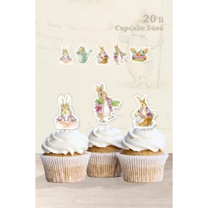 Pink Rabbit pembe Tavşan Temalı Cupcake Kürdan Süsü 20li