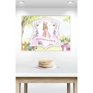 Pink Rabbit Pembe Tavşan Temalı Doğum Günü * Branda Afiş 50x70 cm