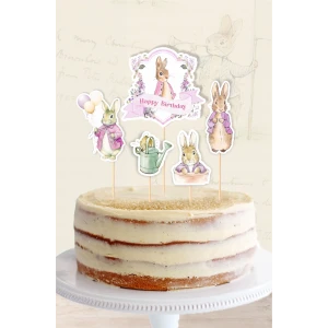 Pink Rabbit Pembe Tavşan Temalı Pasta Süsü Seti