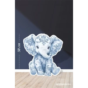 Safari Mavi Oturan Fil Temalı 50 cm Ayaklı Pano Konsept | Tasarım | Kapı | Oda | Dekor