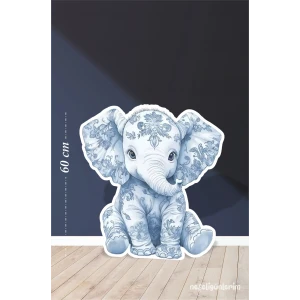 Safari Mavi Oturan Fil Temalı 60 cm Ayaklı Pano Konsept | Tasarım | Kapı | Oda | Dekor