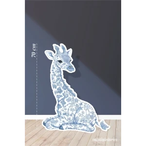 Safari Mavi Oturan Zürafa Temalı 70 cm Ayaklı Pano Konsept | Tasarım | Kapı | Oda | Dekor