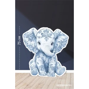 Safari Mavi Oturan Fil Temalı 75 cm Ayaklı Pano Konsept | Tasarım | Kapı | Oda | Dekor