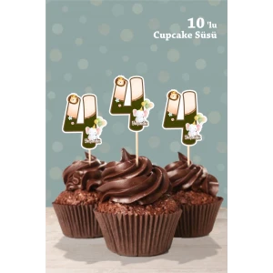 Safari Party Temalı 4 Yaşında Cupcake Süsü 10lu