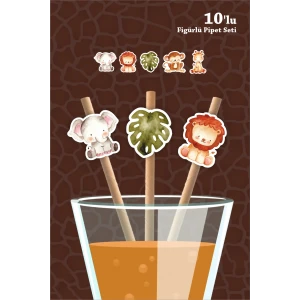Safari Pastel Temalı 10lu Figürlü Pipet Seti