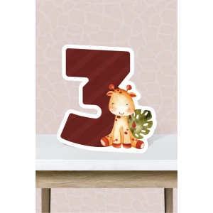 Safari Pastel Temalı Ayaklı Rakam Panosu - 3 Yaş (40 cm)