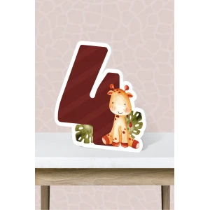 Safari Pastel Temalı Ayaklı Rakam Panosu - 4 Yaş (40 cm)