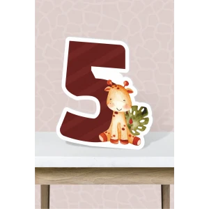 Safari Pastel Temalı Ayaklı Rakam Panosu - 5 Yaş (40 cm)
