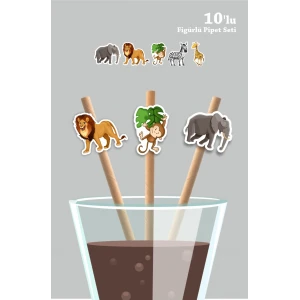 Safari Temalı 10lu Figürlü Pipet Seti