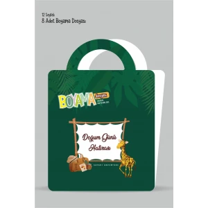 Safari Temalı - Boyama Dosyası Doğum Günü Parti Seti Hediyesi 15x21cm 8li Paket