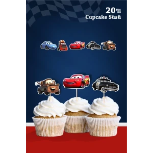 Şimşek Mcqueen Cars Temalı Doğum Günü Kürdanlı Cupcake Süsü 20li