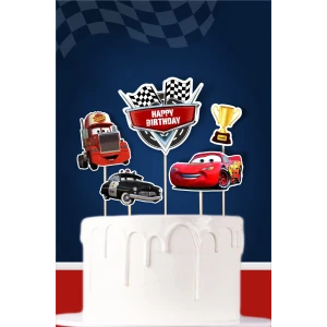 Şimşek Mcqueen Cars Temalı Doğum Günü Kürdanlı Pasta Süsü