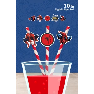 Spiderman Örümcek Adam Temalı Doğum Günü 10lu Figürlü Pipet Seti