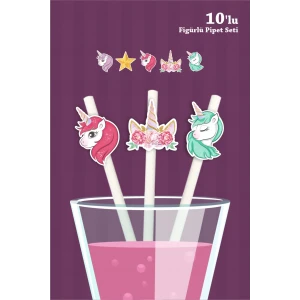Unicorn Temalı 10lu Figürlü Pipet Seti