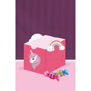 Unicorn Teması Kutu - Mini Hediyelik ( Şeker, Sakız, Draje, Mini Oyuncak ) 5x5x5 cm *8li Paket
