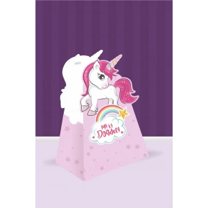 Unicorn Teması Piramit Kutu - Mini Hediyelik ( Anahtarlık, Mini Oyuncak, Şeker) 13x7x5cm *8li Paket