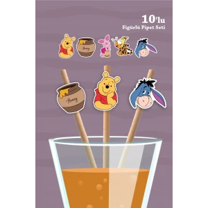 Winnie the Pooh Temalı Doğum Günü 10lu Figürlü Pipet Seti