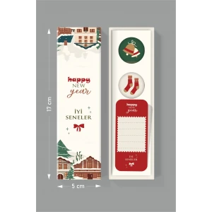 Yeniyıl Temalı Kutu + Etiket Set + Not Kartı 17x5x4,5cm *10lu Paket