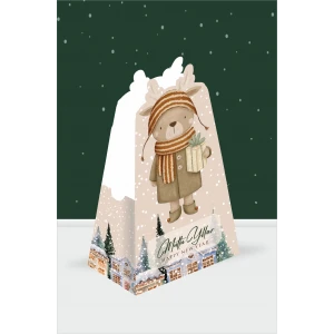 Yeniyıl Teması Geyikli Piramit Kutu - Mini Hediyelik ( Anahtarlık, Mini Oyuncak, Şeker) 13x7x5cm *8li Paket