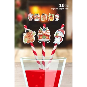 Yılbaşı Temalı 10lu Figürlü Pipet Seti