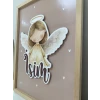 İsme Özel Boyutlu Melek Figürlü Ahşap Çerçeve 30x40 cm Tablo, Hastane Odası Kapı Süsü, Çocuk Odası, Dekorasyon