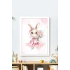 İsme Özel Pembe Çiçekli Tavşan Beyaz Çerçeve 30x40 cm Tablo, Hastane Odası Kapı Süsü, Çocuk Odası, Dekorasyon