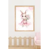 İsme Özel Pembe Çiçekli Tavşan Ahşap Çerçeve 30x40 cm Tablo, Hastane Odası Kapı Süsü, Çocuk Odası, Dekorasyon