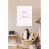 İsme Özel Pembe Fiyonklu Safari Beyaz Çerçeve 30x40 cm Tablo, Hastane Odası Kapı Süsü, Çocuk Odası, Dekorasyon