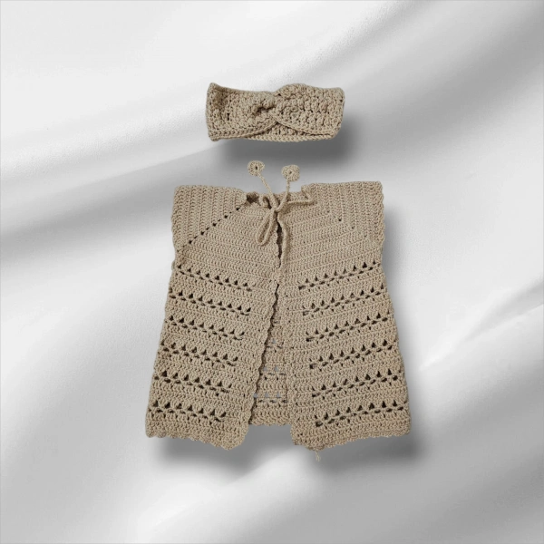 3-24 Ay Kız Bebek El örgülü Bandanalı Yelek