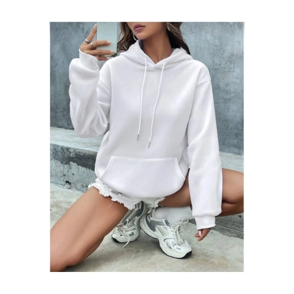 Düz Uzun Kollu Oversize Kadın Hoodie- Kadın Kapişonlu Sweatshirt