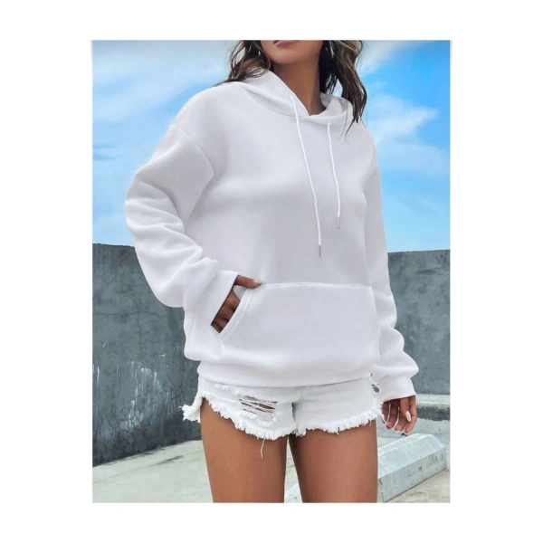 Düz Uzun Kollu Oversize Kadın Hoodie- Kadın Kapişonlu Sweatshirt