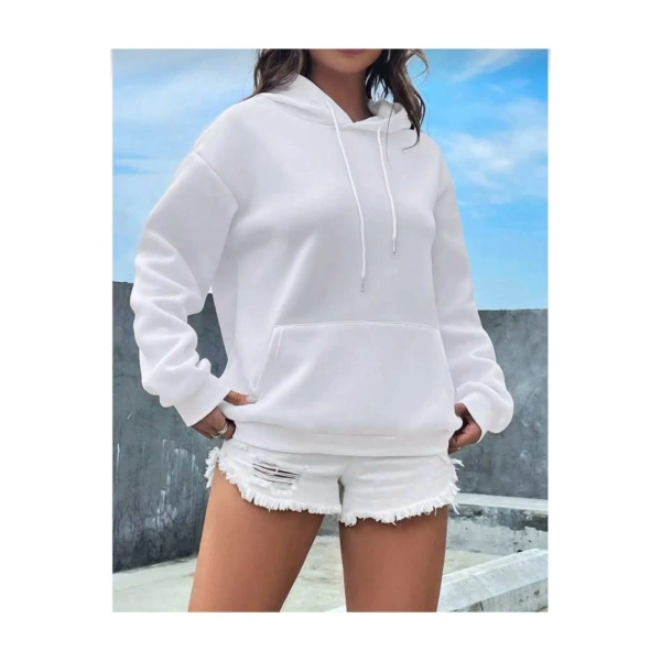 Düz Uzun Kollu Oversize Kadın Hoodie- Kadın Kapişonlu Sweatshirt