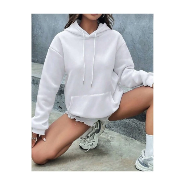 Düz Uzun Kollu Oversize Kadın Hoodie- Kadın Kapişonlu Sweatshirt