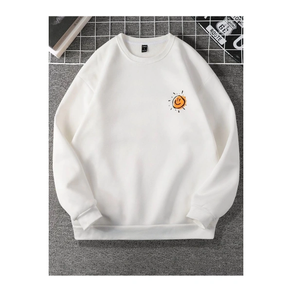 Unisex Önü Güneş Baskılı Oversize Bisiklet Yaka Swetshirt