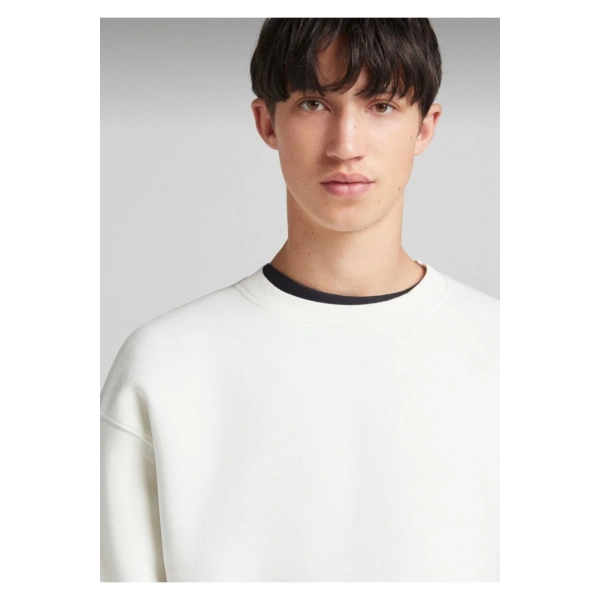 Beyaz Pamuklu Unisex Oversize Basic Bisiklet Yaka Sweatshirt