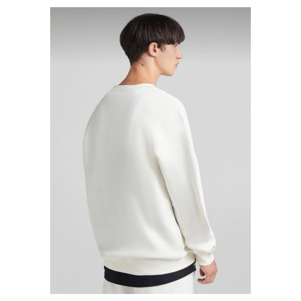 Beyaz Pamuklu Unisex Oversize Basic Bisiklet Yaka Sweatshirt