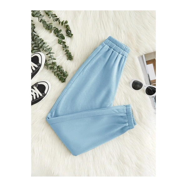 Kadın Bebemavi 3 Iplik Düz Elastik Bel Ve Paça Termal Astarlı Jogger Eşofman Altı