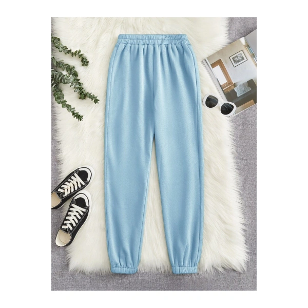 Kadın Bebemavi 3 Iplik Düz Elastik Bel Ve Paça Termal Astarlı Jogger Eşofman Altı