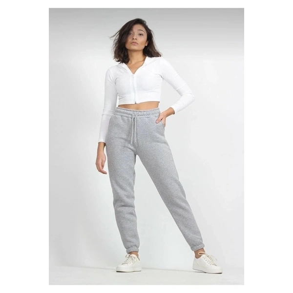 Ünisex Üç Iplik Şardonlu Gri Eşofman Altı