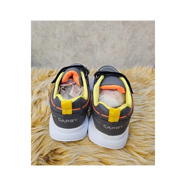 Bağcıklı Unisex Çocuk Spor Ayakkabısı-Gri-Orange-yeşil