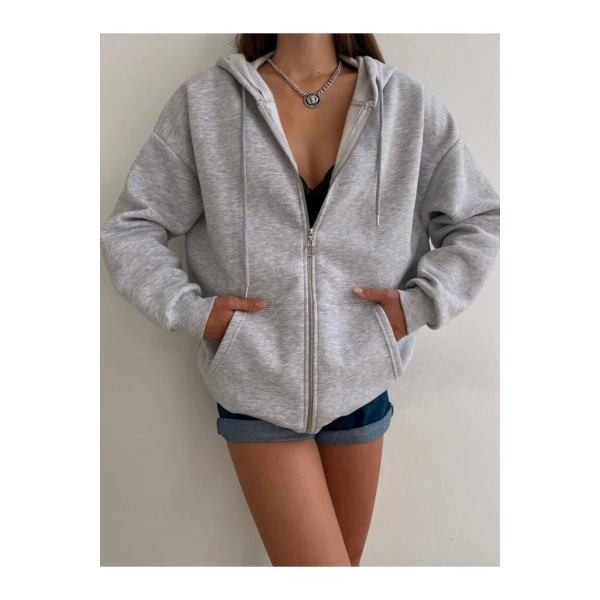 Kadın Fermuarlı Kapşonlu Sweat Hırka