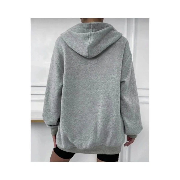 Kadın Siyah Kalın Kışlık Kumaş Fermuarlı Kapşonlu Hırka