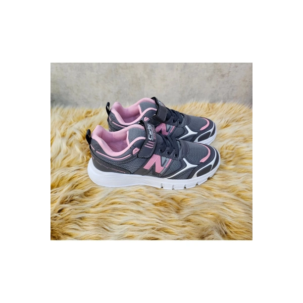 Çocuk Unisex Gri Pembe Rahat Kalıp Nefes Alabilen Kumaş Bağcıklı Spor Ayakkabı