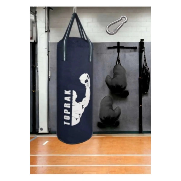 9-13 Yaş Boks Torbası 60Cm Çocuk Boks Torbası Eldiven+Karabina Hediyeli Lacivert