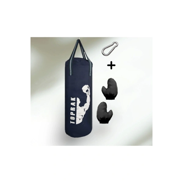 9-13 Yaş Boks Torbası 60Cm Çocuk Boks Torbası Eldiven+Karabina Hediyeli Lacivert