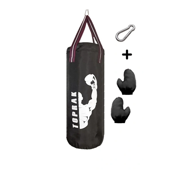 9-13 Yaş Boks Torbası 60Cm Çocuk Boks Torbası Eldiven+Karabina Hediyeli Siyah