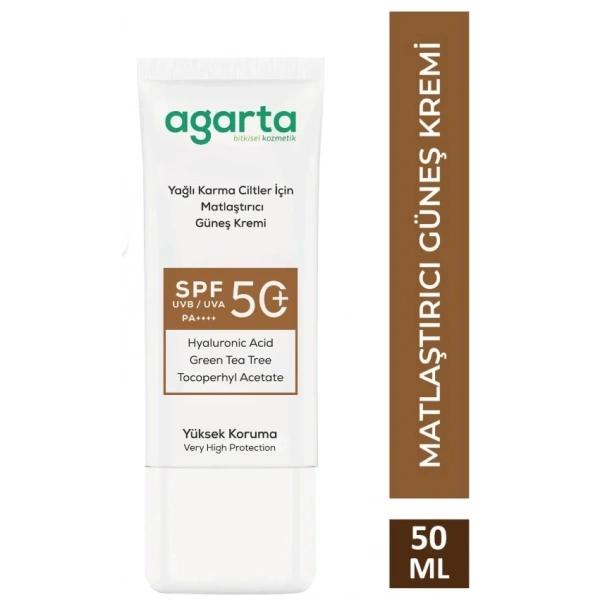 Agarta Doğal Güneş Kremi Yağlı Karma Ciltler İçin Matlaştırıcı 50 Spf 50 Ml